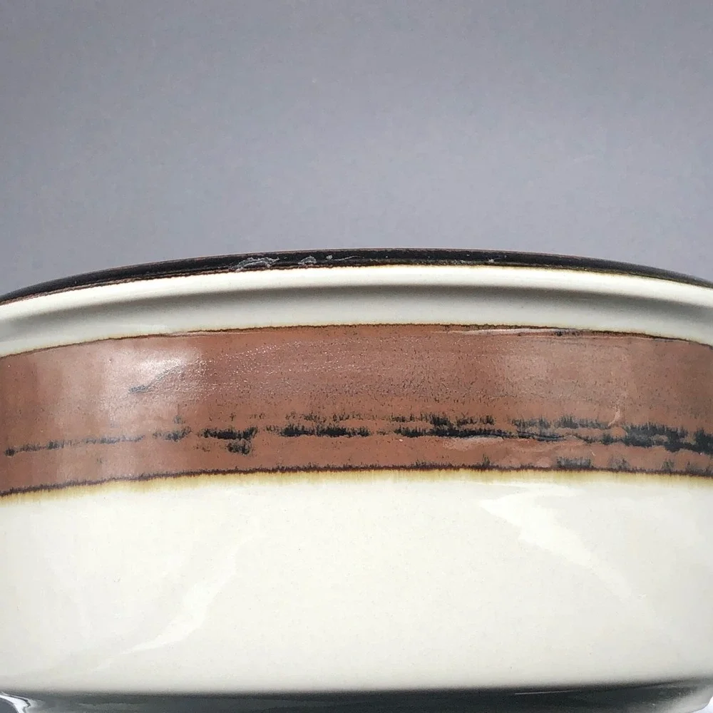 Arabia Finland Karelia Stoneware Serving Bowl Brown Cream Stripe 7.5